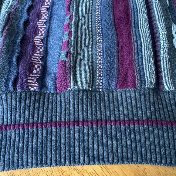 Vintage Norm Thompson Striped Grandpa Sweater Mens Size Large Purple Textured - Picture 10 of 12